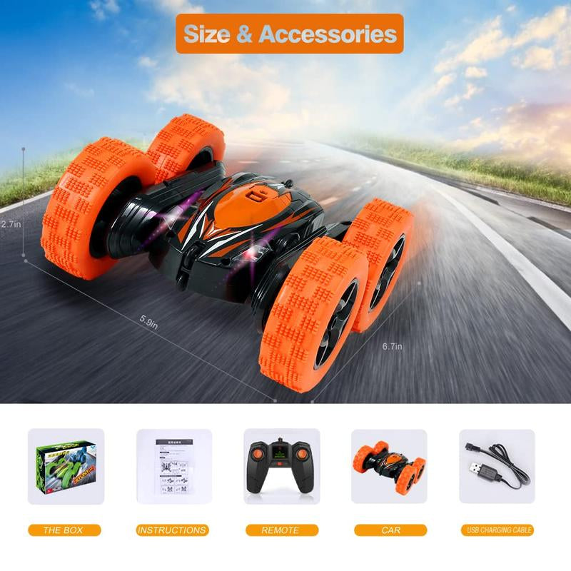 FREE to FLY Remote Control Car: TPUCARG Double Sided 360°Rotating RC Cars with Headlights Rechargeable Race Stunt Toy Car Christmas Birthday Gifts for 5 6 7 8 9 10 11 12 Year Old