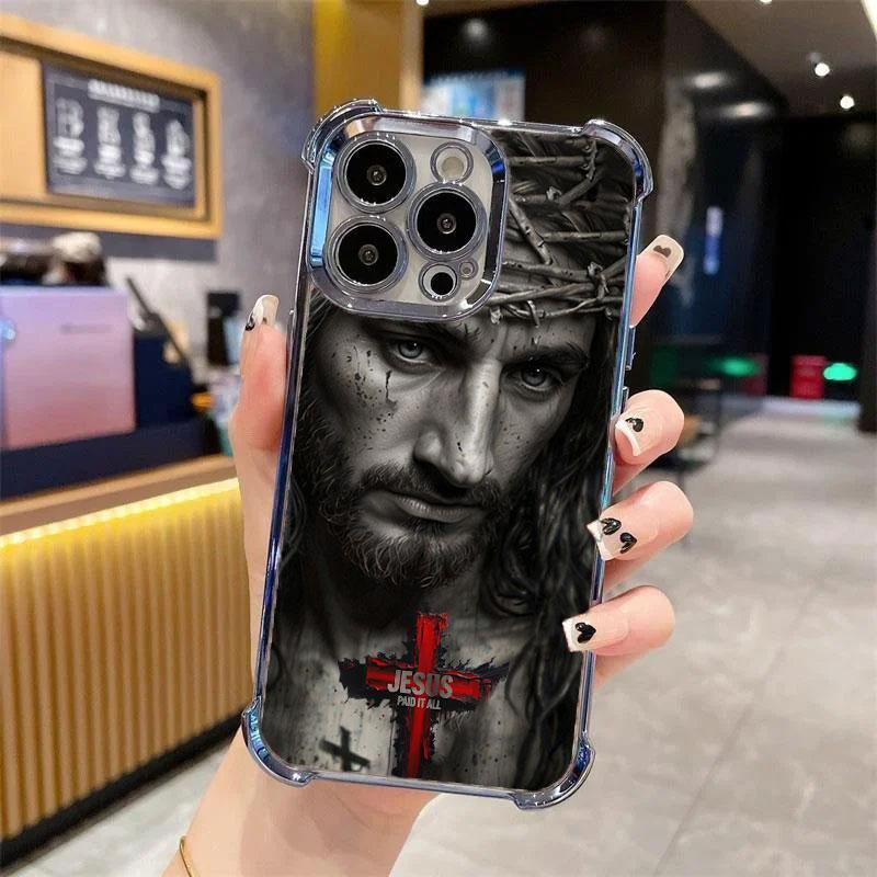 Jesus Clear Protective Four Comers Air Cushion Anti-Drop Cellphone Case Clear Bracketphone Case for Iphone 16 15 14 13 12 Pro Max 15 14 plus Four Corners Cases #IPYS10