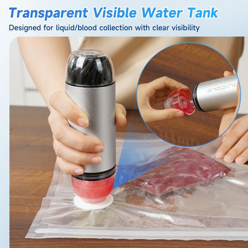 Quicolo Compact Vacuum Sealer with 60Kpa Pro Suction (Incl. 30 Reusable Bags), Ice-Cooling Contact Portable Food Saver for Meal Prep, Camping & Kitchen Clutter